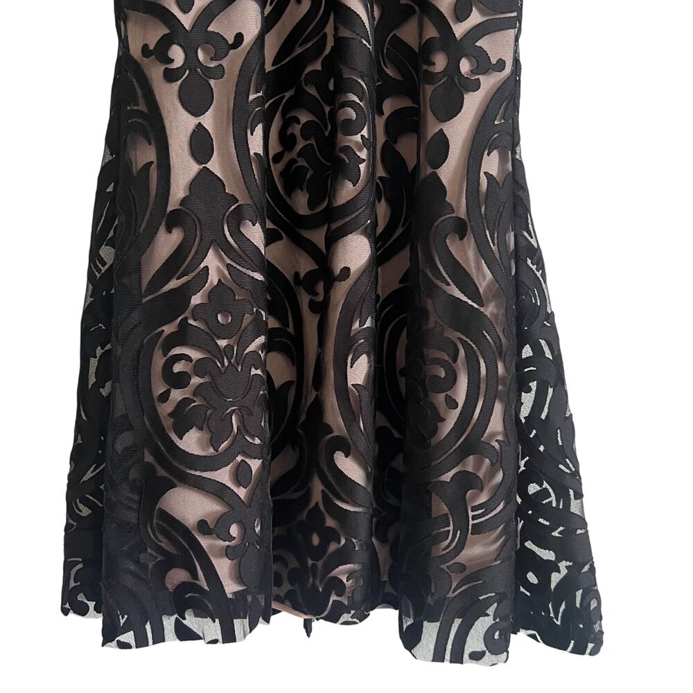 Xscape Black Flocked Mesh Mermaid Gown Long Sleeve Formal Dress 8 - Picture 6 of 9
